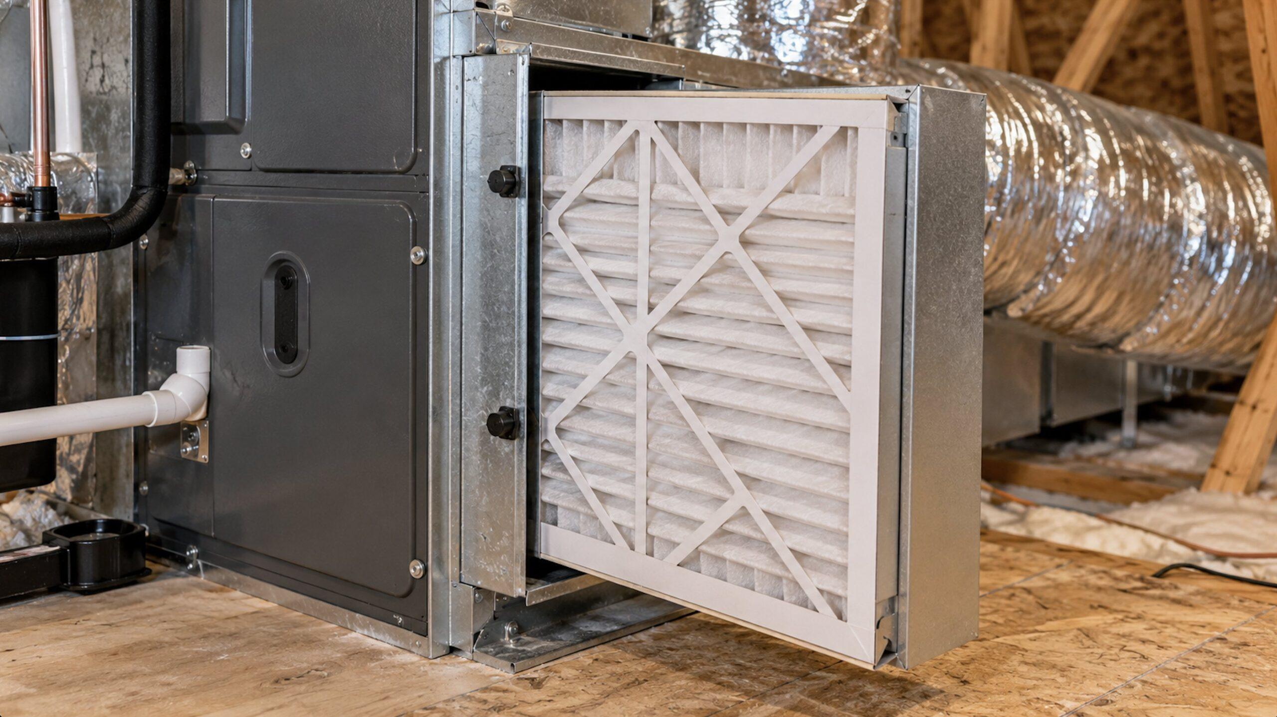 Media filter installed in attic HVAC unit -- Air Woodlands The Woodlands TX